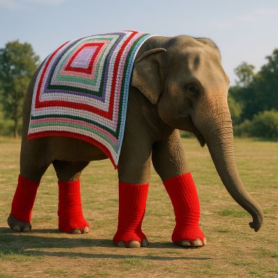 Pletené oblečenie pre slona
