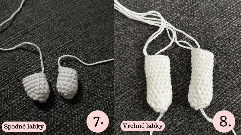 7. a 8. krok návodu na háčkovaného zajačika
