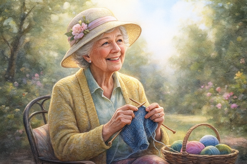 Babička pletie pre charitu počas vojny